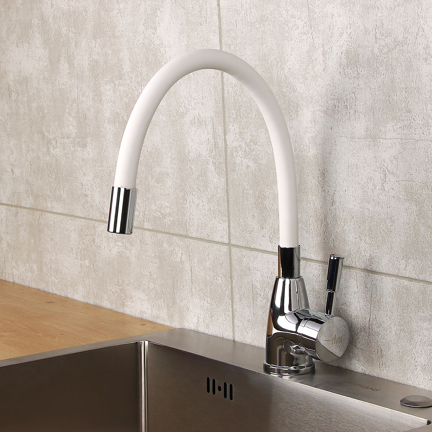 Смеситель для кухни FLOE FK234-DW с гибким изливом (белый) *1/10