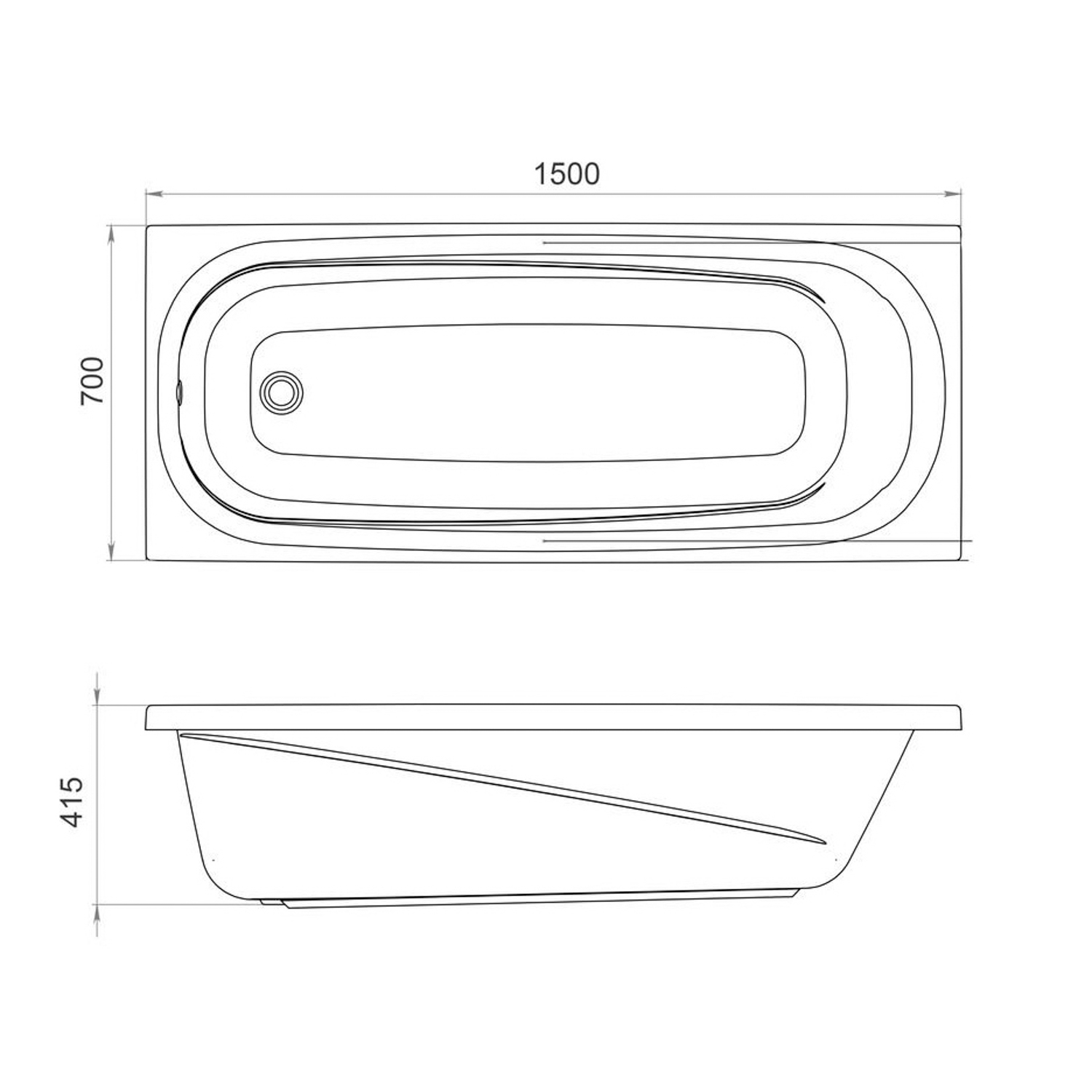 Ванна акриловая 150х70 см Triton Рига, универсальная, без ножек