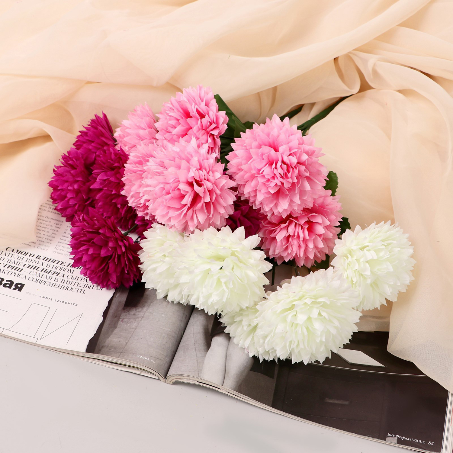 Букет "Хризантема кустовая" 6 цветков, d-7 см h-28 см, микс 9369519