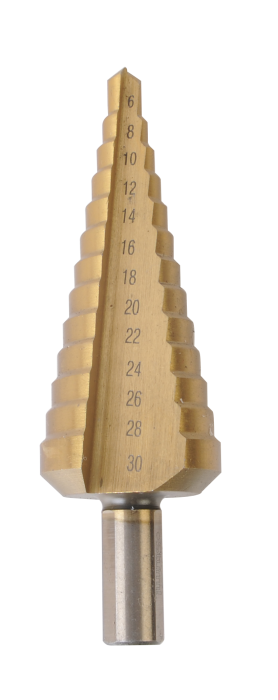 Сверло по металлу ступенчатое 6-30мм шаг 2мм HSS+TIN прямое Sturm 1055-S630  *1/10/40**