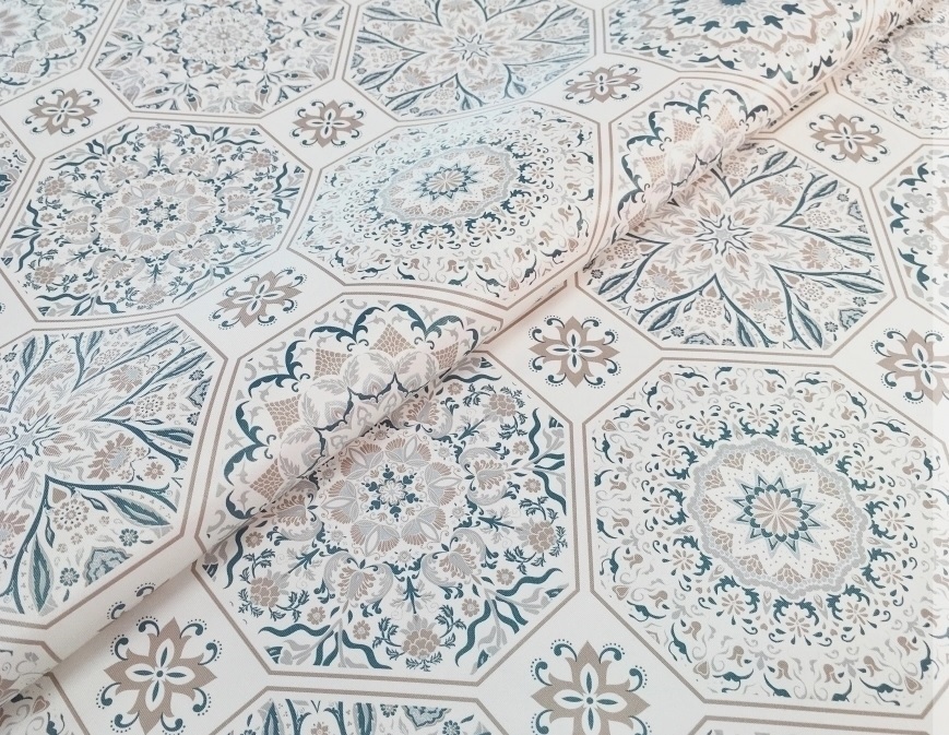 Клеёнка на тканевой основе, полиур.покр."Elegance" "Узоры" гол.-беж ш.1,37м GW-21590 "Great Way" *20