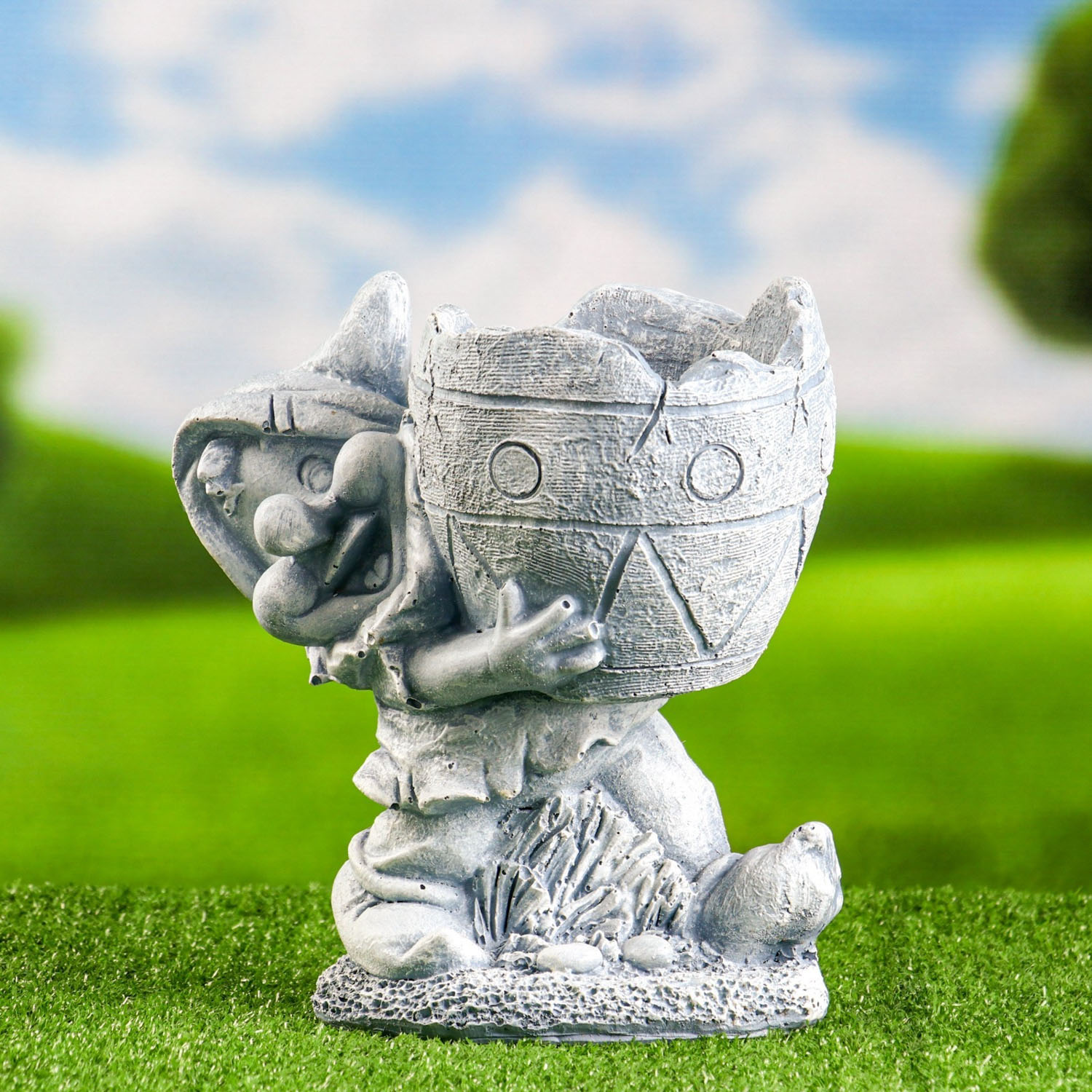 Садовая фигура "Гном с кашпо" камень, 25х24см 9487936