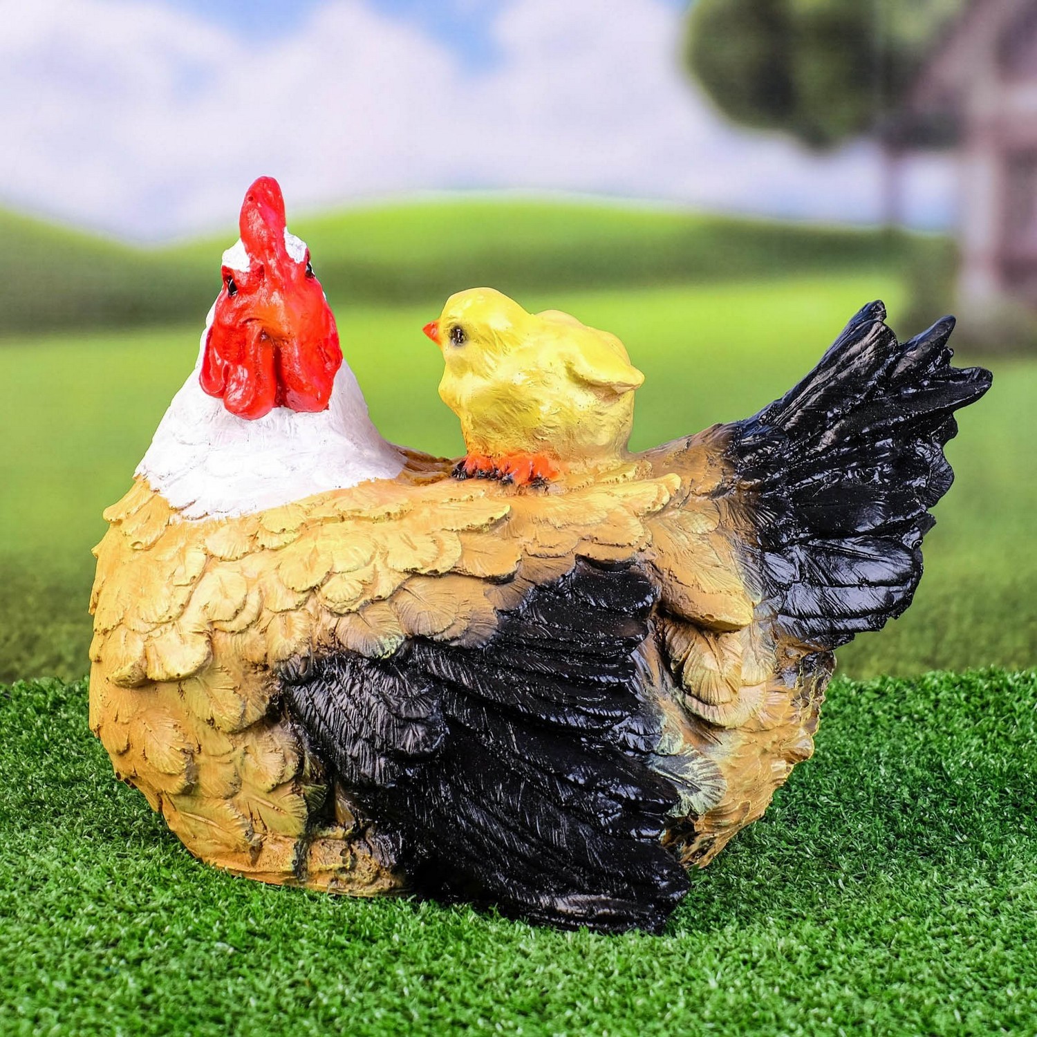 Садовая фигура "Курица наседка с цыплятами" пестрая 30х25см   3242425