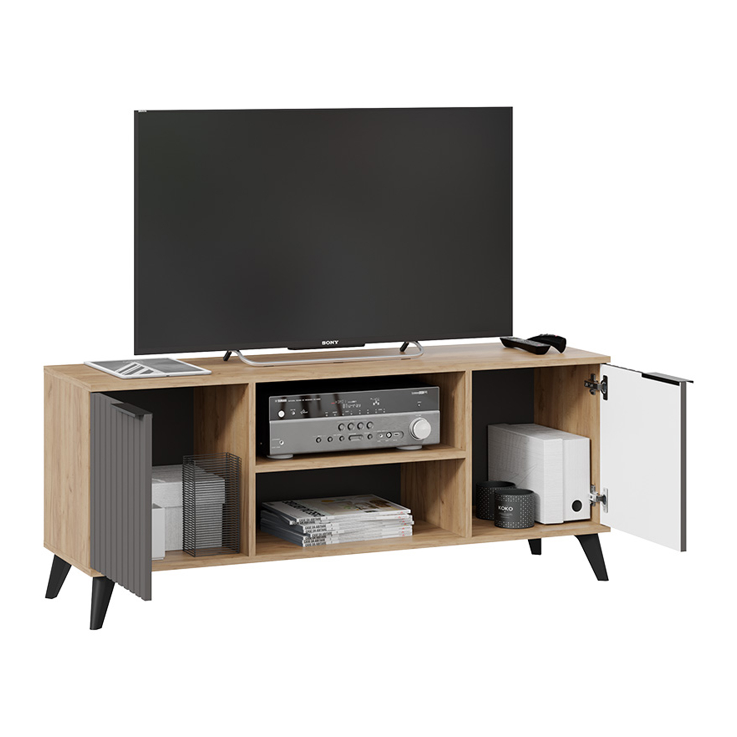 Тумба под ТВ Исп.2 1335*374*452 (Дуб крафт золотой/Графит матовый) Хилтон*1