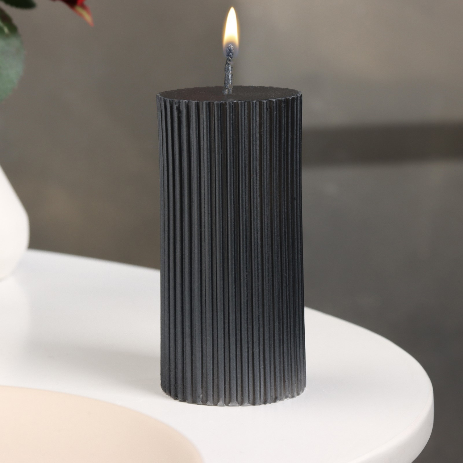 Свеча-цилиндр с гранями, 5х10 см, мокрый асфальт, 6 ч 9889538