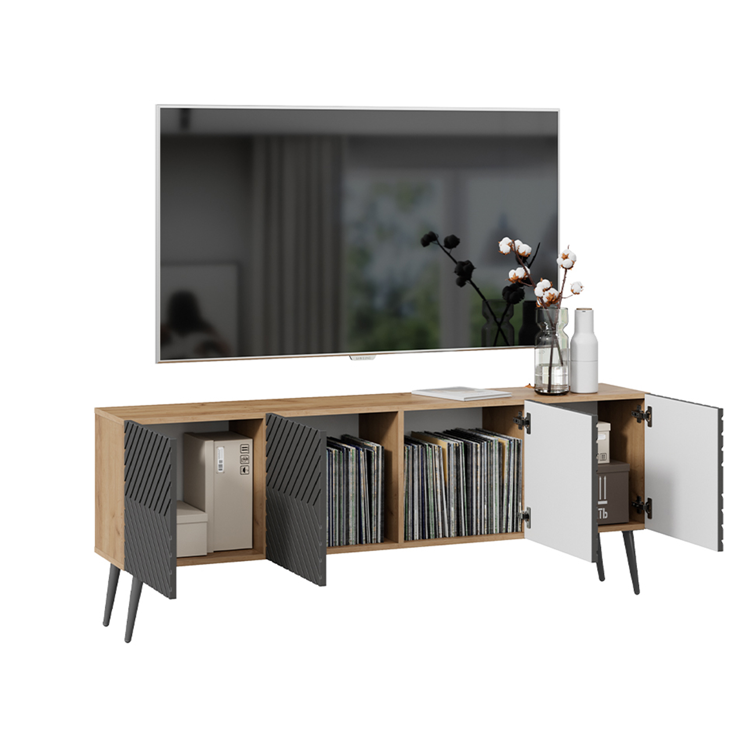 Тумба под ТВ 1602*308*400 Тип1 Дуб крафт золотой/Холст вулкан Танго ТриЯ*1