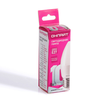 Лампа светодиодная ОНЛАЙТ, Е27, свеча C37, 10 Вт, 800 Лм, 6500 К, холодный белый