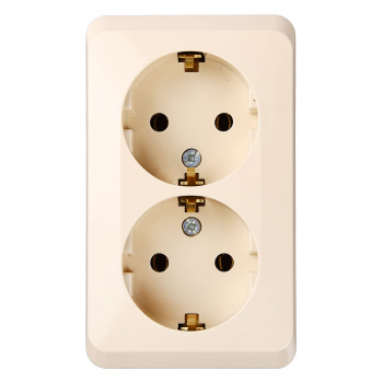 Розетка "Этюд" ОП 2-мест. кремовая евро с з/к РА16-007 *10/16
