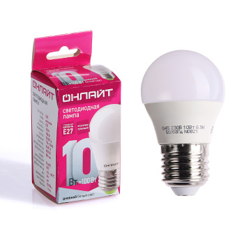 Лампа светодиодная ОНЛАЙТ, Е27, шар G45, 10 Вт, 800 Лм, 6500 К, холодный белый