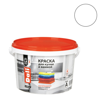 Краска акриловая 2.5 л для кухни и ванной DALI, белая база А, матовая, влагостойкая
