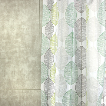 Штора для ванной V-line Листья орнамент, 180х180 см, полиэстер, с кольцами