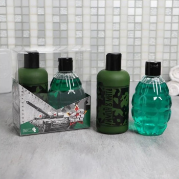 яяяНабор "23 Февраля танк" гель для душа фляга, шампунь граната 250 мл аромат мята и цитрус 4569174