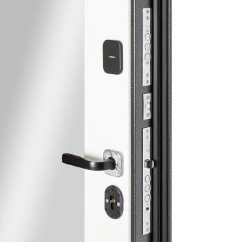 Дверь входная 2050х860х95 мм Дверной континент Брест, с зеркалом, правая, серебристый антик/белый матовый Дверь входная 2050х860х95 мм Дверной континент Брест, с зеркалом, правая, серебристый антик/белый матовый