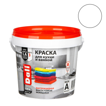Краска акриловая для кухни и ванной 0,9 л ДАЛИ влагостойкая матовая База А *1/6/384