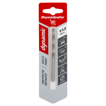 Сверло по металлу 5,00*86/52мм HSS-G P6M5 (1шт) блистер арт.675050 DYNAMIC RENNBOHR *10/40/640