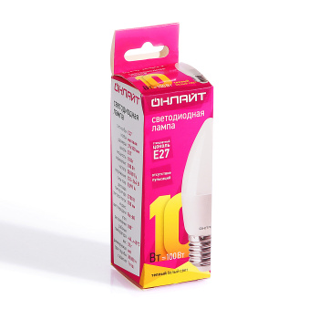 Лампа светодиодная ОНЛАЙТ, Е27, свеча C37, 10 Вт, 700 Лм, 2700 К, теплый белый