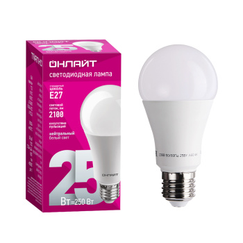 Лампа светодиодная ОНЛАЙТ, Е27, груша A70, 25 Вт, 2100 Лм, 4000 К, нейтральный белый