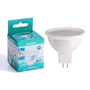 Лампа светодиодная Smartbuy, GU5.3, рефлектор MR16, 9.5 Вт, 760 Лм, 6000 К, холодный белый Лампа светодиодная Smartbuy, GU5.3, рефлектор MR16, 9.5 Вт, 760 Лм, 6000 К, холодный белый