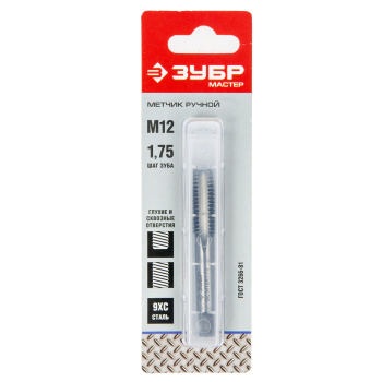 Метчик ручной М12х1,75мм, сталь 9ХС ЗУБР *1/60