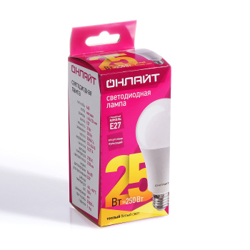 Лампа светодиодная ОНЛАЙТ, Е27, груша A70, 25 Вт, 2100 Лм, 2700 К, теплый белый
