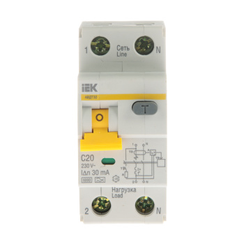 Автоматический выключатель дифференциального тока IEK, 2 полюса, 25 А, 30 мА
