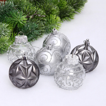 Набор шаров "Фантазия" 6 см (в наборе 6 шт), Графит, серебро