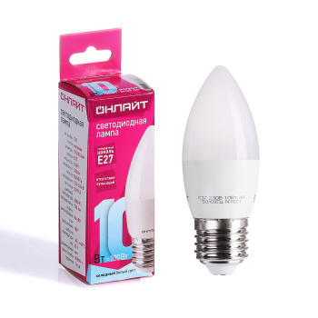 Лампа светодиодная ОНЛАЙТ, Е27, свеча C37, 10 Вт, 750 Лм, 4000 К, нейтральный белый