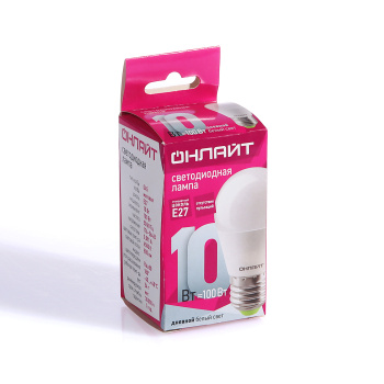 Лампа светодиодная ОНЛАЙТ, Е27, шар G45, 10 Вт, 800 Лм, 6500 К, холодный белый