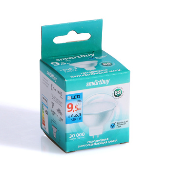 Лампа светодиодная Smartbuy, GU5.3, рефлектор MR16, 9.5 Вт, 760 Лм, 6000 К, холодный белый Лампа светодиодная Smartbuy, GU5.3, рефлектор MR16, 9.5 Вт, 760 Лм, 6000 К, холодный белый