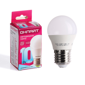 Лампа светодиодная ОНЛАЙТ, Е27, шар G45, 10 Вт, 750 Лм, 4000 К, нейтральный белый