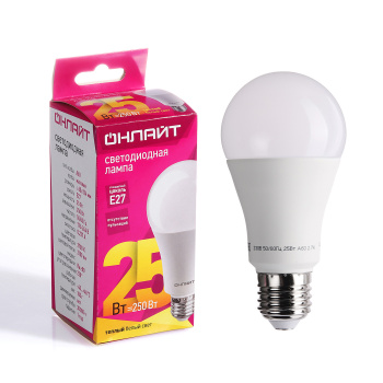 Лампа светодиодная ОНЛАЙТ, Е27, груша A70, 25 Вт, 2100 Лм, 2700 К, теплый белый