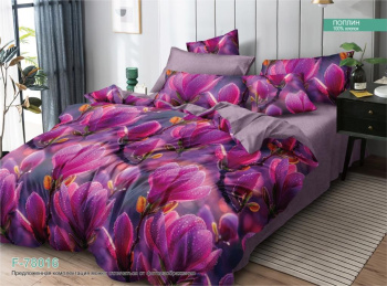 Постельное белье евро поплин на резинке Орхидея F-78016, наволочки 70*70 - 2шт *1/4