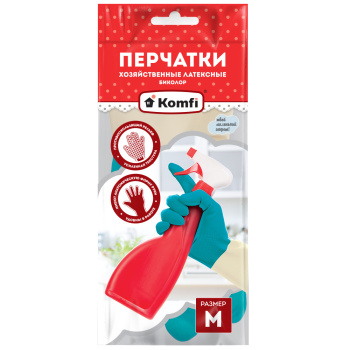 Перчатки латексные Удлиненные "БИКОЛОР" Бежевый/Бирюзовый 1пара р-р "M" BICOLO6 "Komfi" *12/144 Перчатки латексные Удлиненные "БИКОЛОР" Бежевый/Бирюзовый 1пара р-р "M" BICOLO6 "Komfi" *12/144