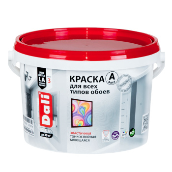Краска акриловая 2.5 л для обоев DALI, белая база А, матовая, моющаяся
