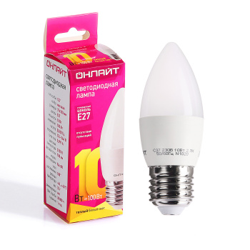Лампа светодиодная ОНЛАЙТ, Е27, свеча C37, 10 Вт, 700 Лм, 2700 К, теплый белый