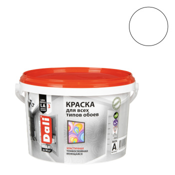Краска акриловая 2.5 л для обоев DALI, белая база А, матовая, моющаяся