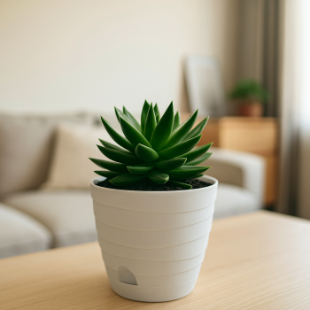 Кашпо пластм. "Бриз" 1,7л d верха 162мм h144мм с поддоном, прикорн.поливом Белый *1/10