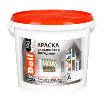 Краска акриловая 5 л фасадная DALI, белая база А, глубокоматовая, укрывистая