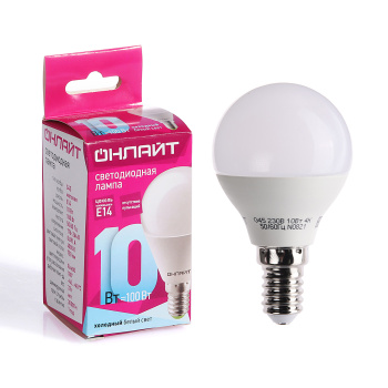 Лампа светодиодная 10W Е14 шар 4К нейтральный G45 ОНЛАЙТ 61966 *10/100/200